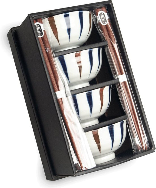 Set 4 bols + baguettes Stripes
