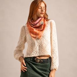 Foulard carré 90x90cm en cachemire imprimé ANÉMONE LILAS