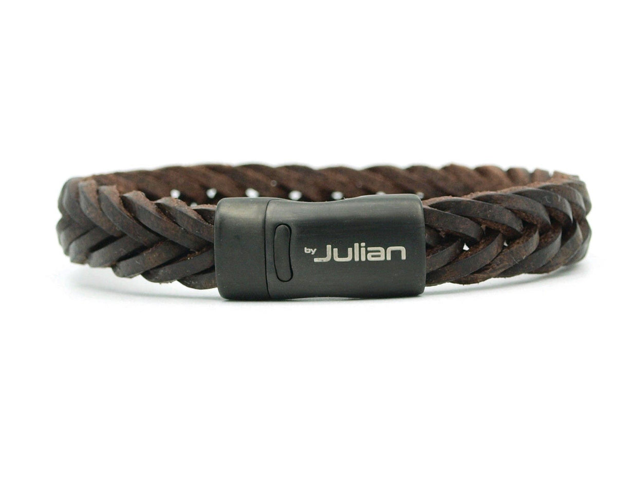Ambarawa Nero bracelet homme en cuir tressé marron foncé: L- 19 cm