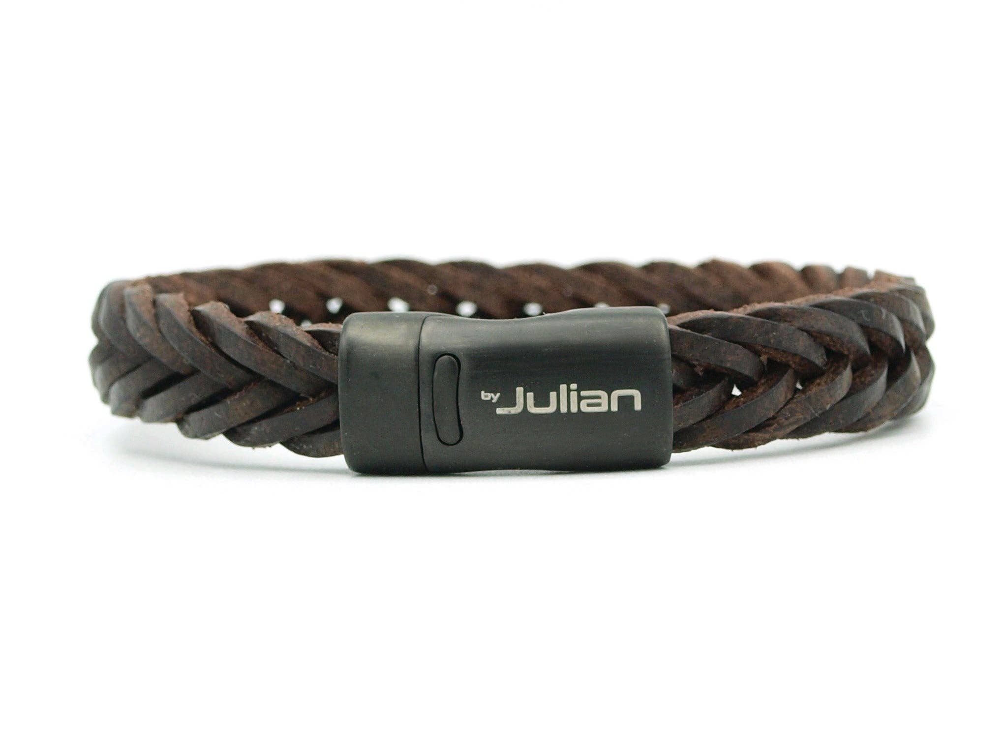 Ambarawa Nero bracelet homme en cuir tressé marron foncé: L- 19 cm
