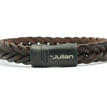 Ambarawa Nero bracelet homme en cuir tressé marron foncé: L- 19 cm