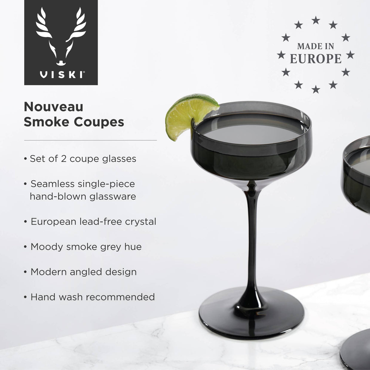 Coupes en Cristal Européen - Fumée - Ensemble de 2