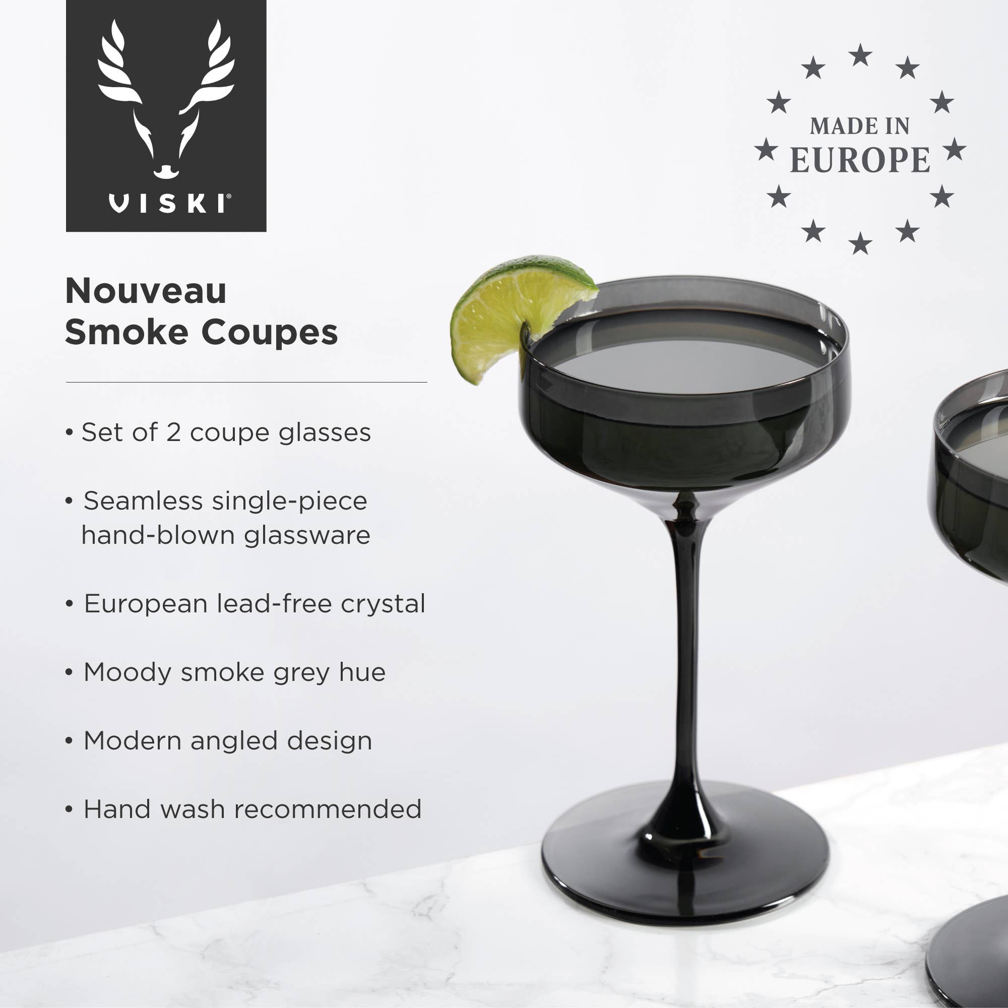 Coupes en Cristal Européen - Fumée - Ensemble de 2