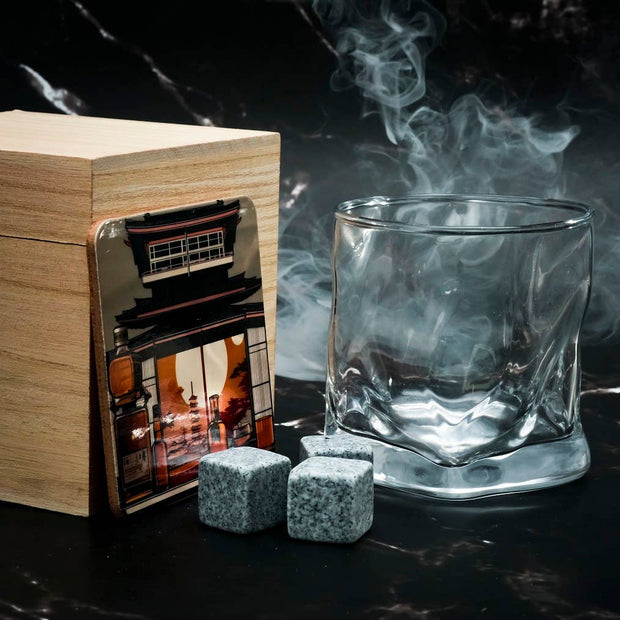 Verres japonais avec boîte cadeau, glaçons en granit et sous-verres | 369: Deux verres / Rainbow