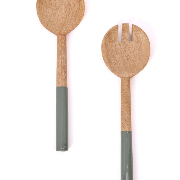 Couverts à salade KISHA en bois de manguier: Sauge / OS