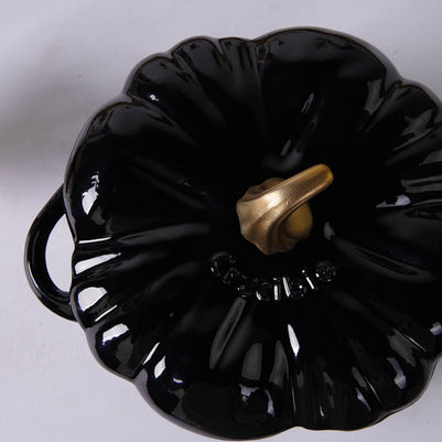 Cocotte en fonte émaillée en forme de citrouille, four hollandais, noire