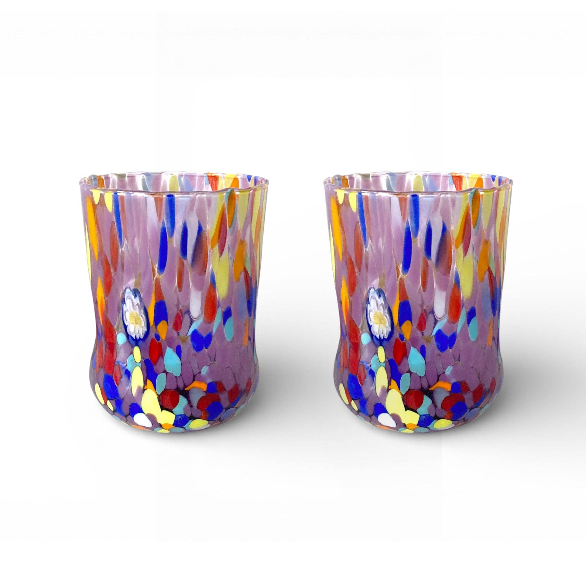 Verres Cylindr  Classique en Verre Soufflé et Travaillé à la Main avec Murrines de Murano, ligne 