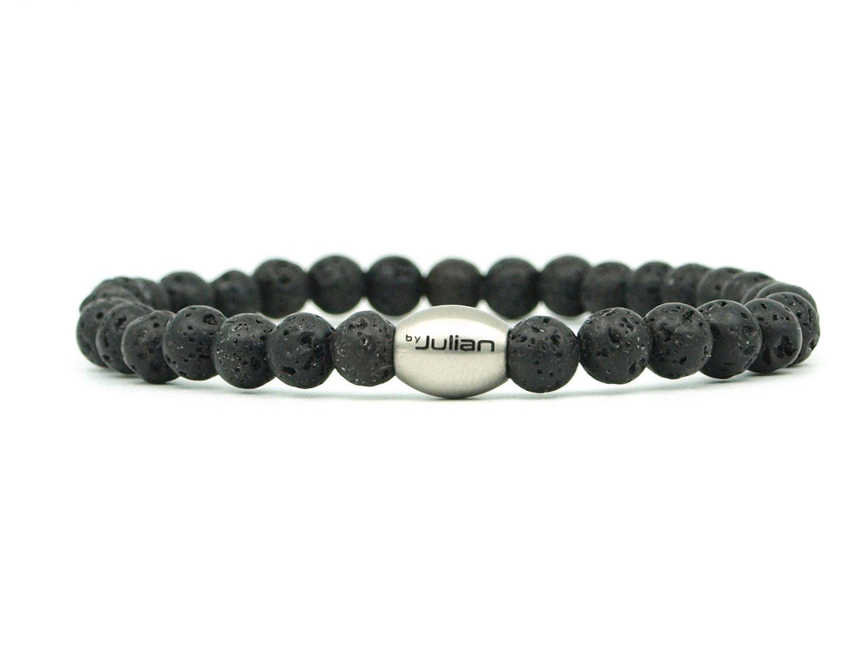 Bracelet homme Enam en perles de lave 6 mm avec logo en acier inoxydable: L- 19 cm