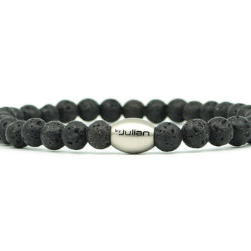 Bracelet homme Enam en perles de lave 6 mm avec logo en acier inoxydable: L- 19 cm