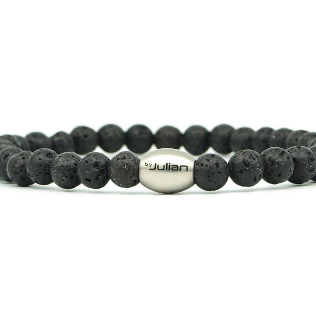 Bracelet homme Enam en perles de lave 6 mm avec logo en acier inoxydable: XL- 20 cm