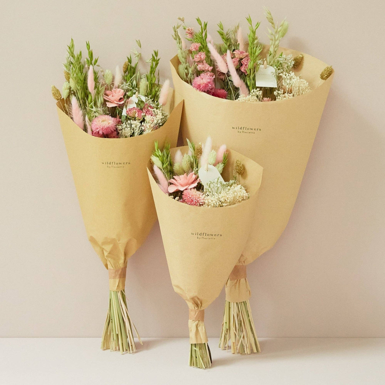 Fleurs séchées - Bouquet champêtre - Élégance rose - Favori de la fête des mères: Moyen