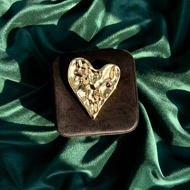 Velvet Heart - Boîte à bijoux de voyage en velours avec broche: Nero