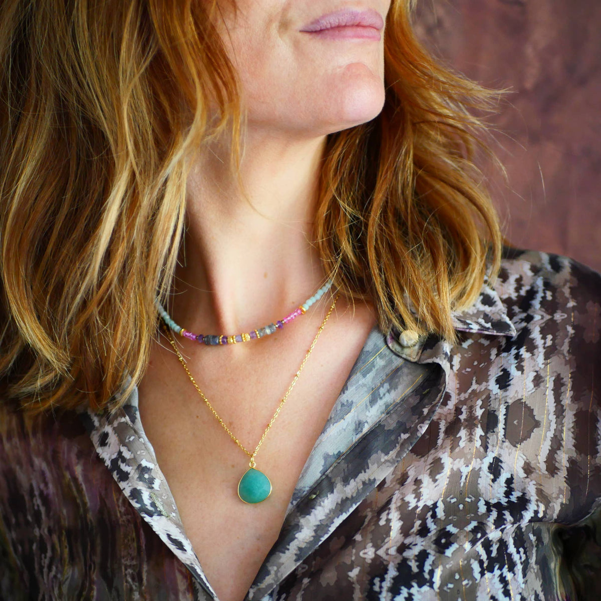 Collier Justine en acier inoxydable avec amazonite