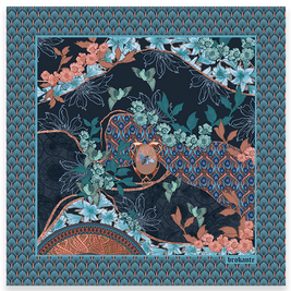 Foulard carré 90x90cm en cachemire imprimé LYS INDIGO
