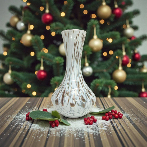 1 Vase en Verre Aventurine Soufflé et Travaillé à la Main avec Murrines de Murano, ligne “Les Couleurs de Murano” Fabriqué en Italie h. 19 cm.