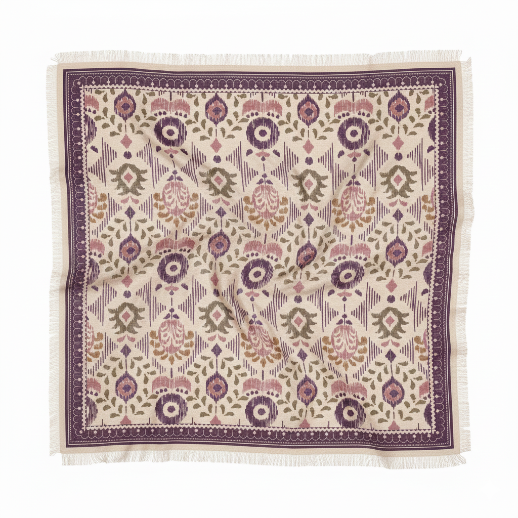 FOULARD LAINE ET SOIE IKAT POURPRE