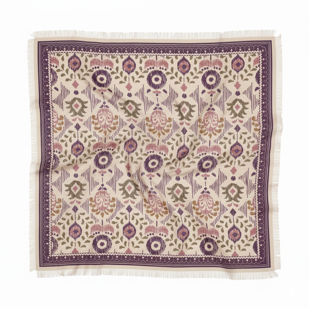 FOULARD LAINE ET SOIE IKAT POURPRE