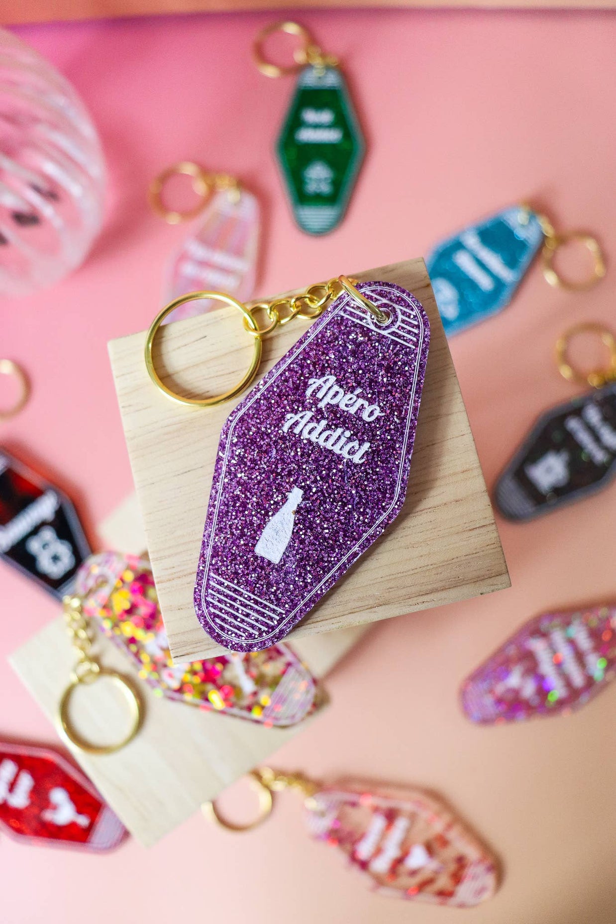 Porte clés Apéro Addict: Pailettes Pêche