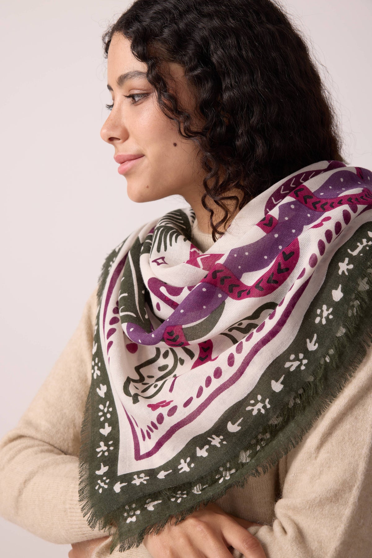 FOULARD LAINE TIGER IN THE PALMERAIE FIGUE