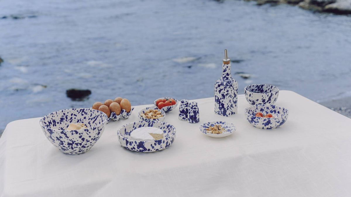 Assiette râpe à ail - Grande en céramique bleue - Perse