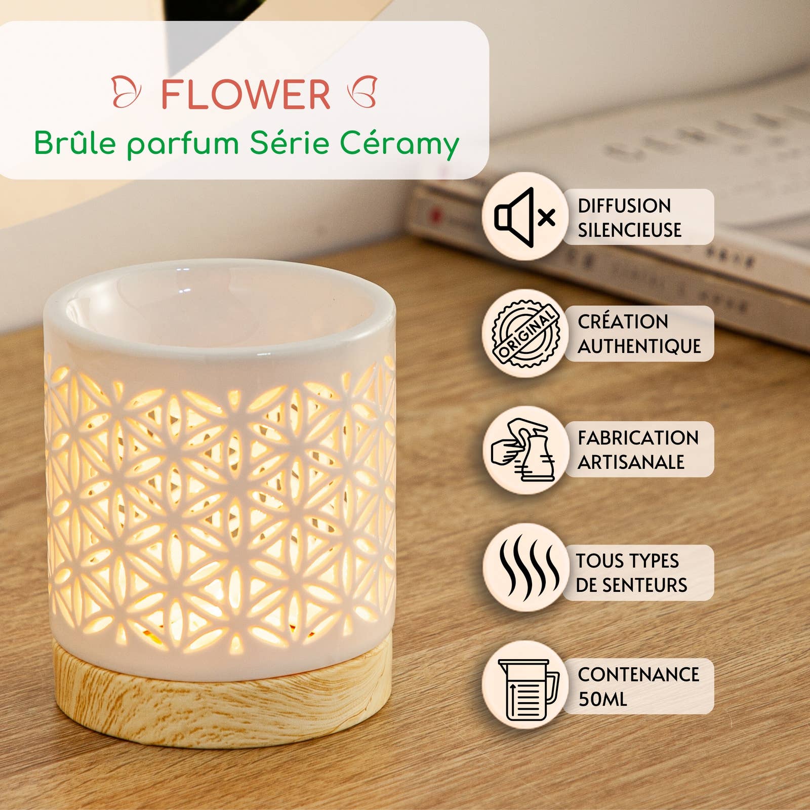 Brûle Parfum fleur de vie Flower – Brûleur en céramique