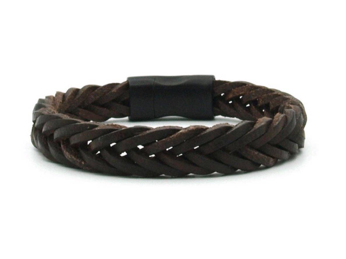 Ambarawa Nero bracelet homme en cuir tressé marron foncé: L- 19 cm