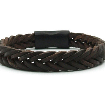 Ambarawa Nero bracelet homme en cuir tressé marron foncé: L- 19 cm