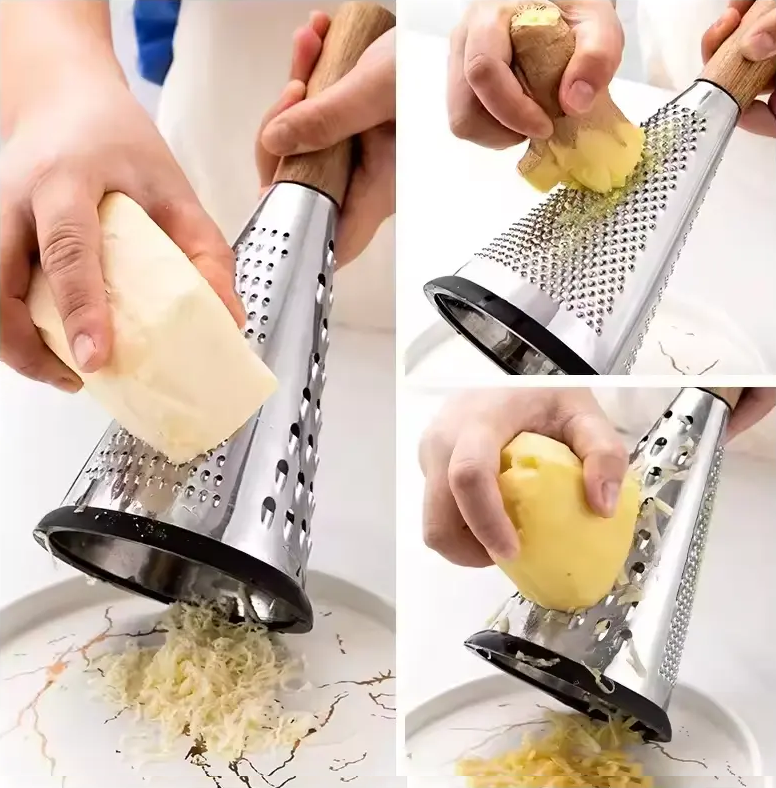 Râpe conique à fromage et légumes avec poignée en bois