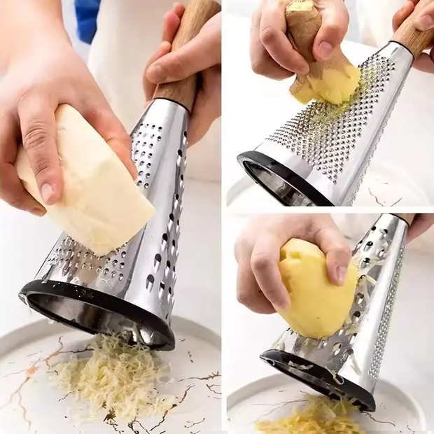 Râpe conique à fromage et légumes avec poignée en bois