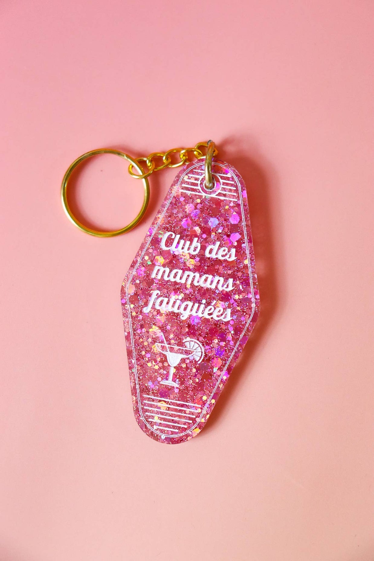 Porte clés Club des mamans fatiguées: Paillettes joie rouge