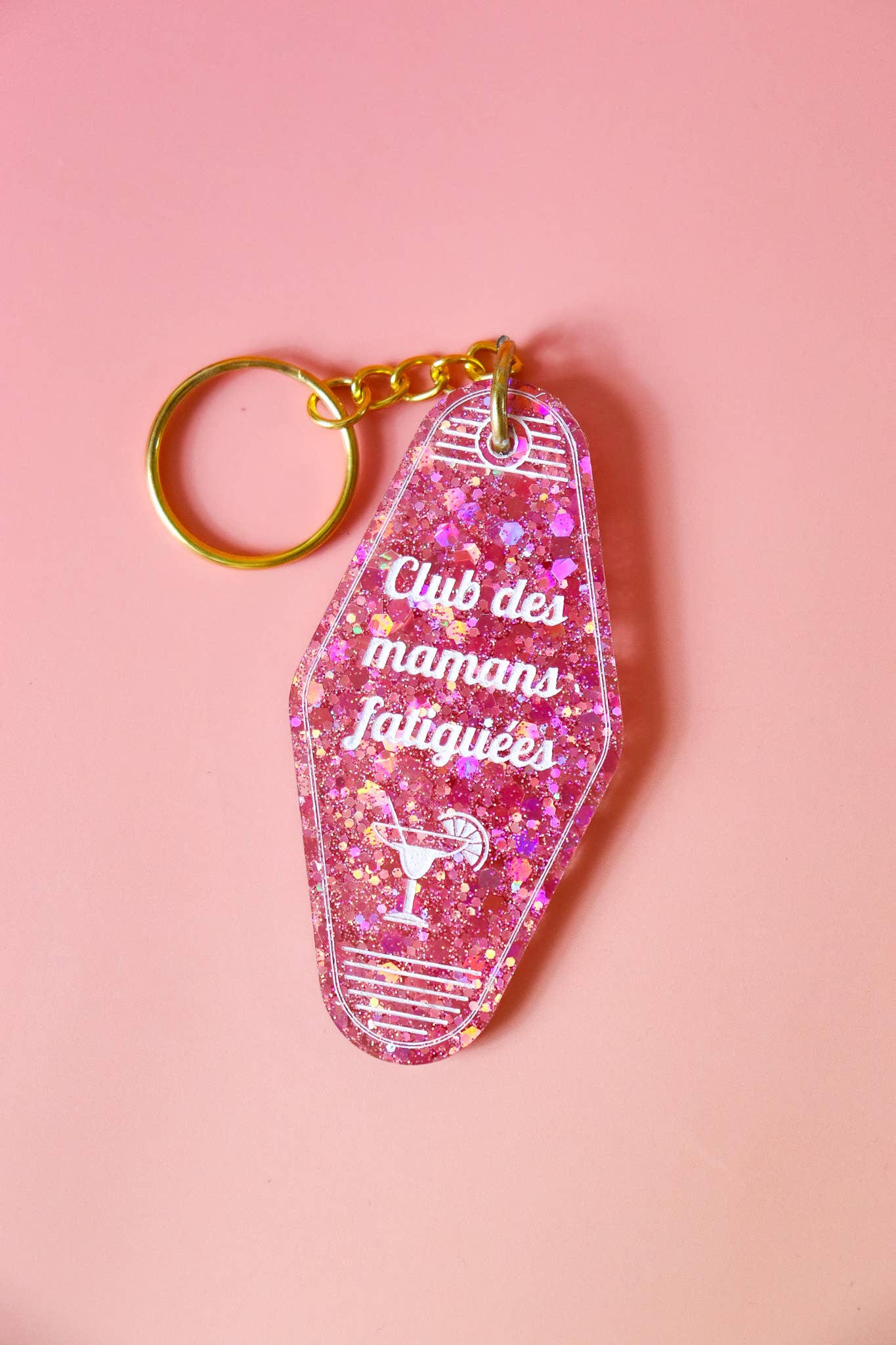 Porte clés Club des mamans fatiguées: Paillettes joie rouge
