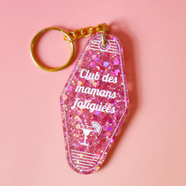 Porte clés Club des mamans fatiguées: Paillettes joie rouge