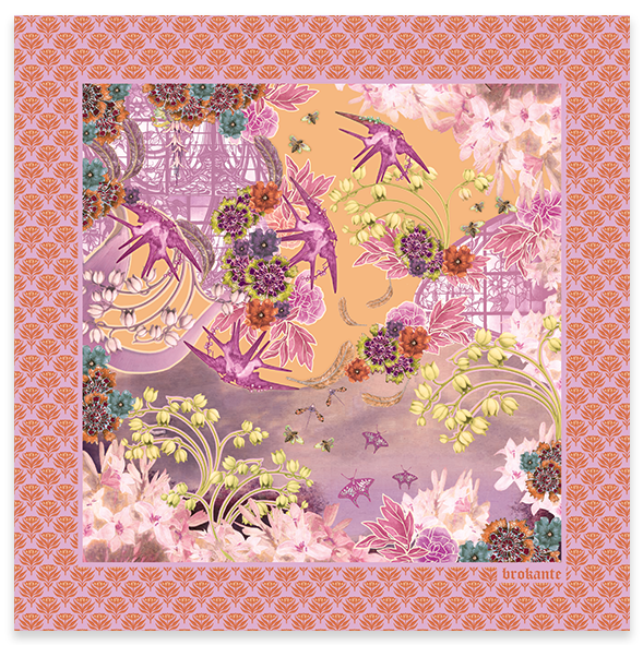 Foulard carré 90x90cm en cachemire imprimé ANÉMONE LILAS