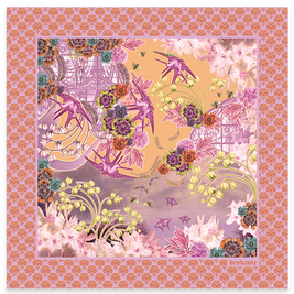 Foulard carré 90x90cm en cachemire imprimé ANÉMONE LILAS