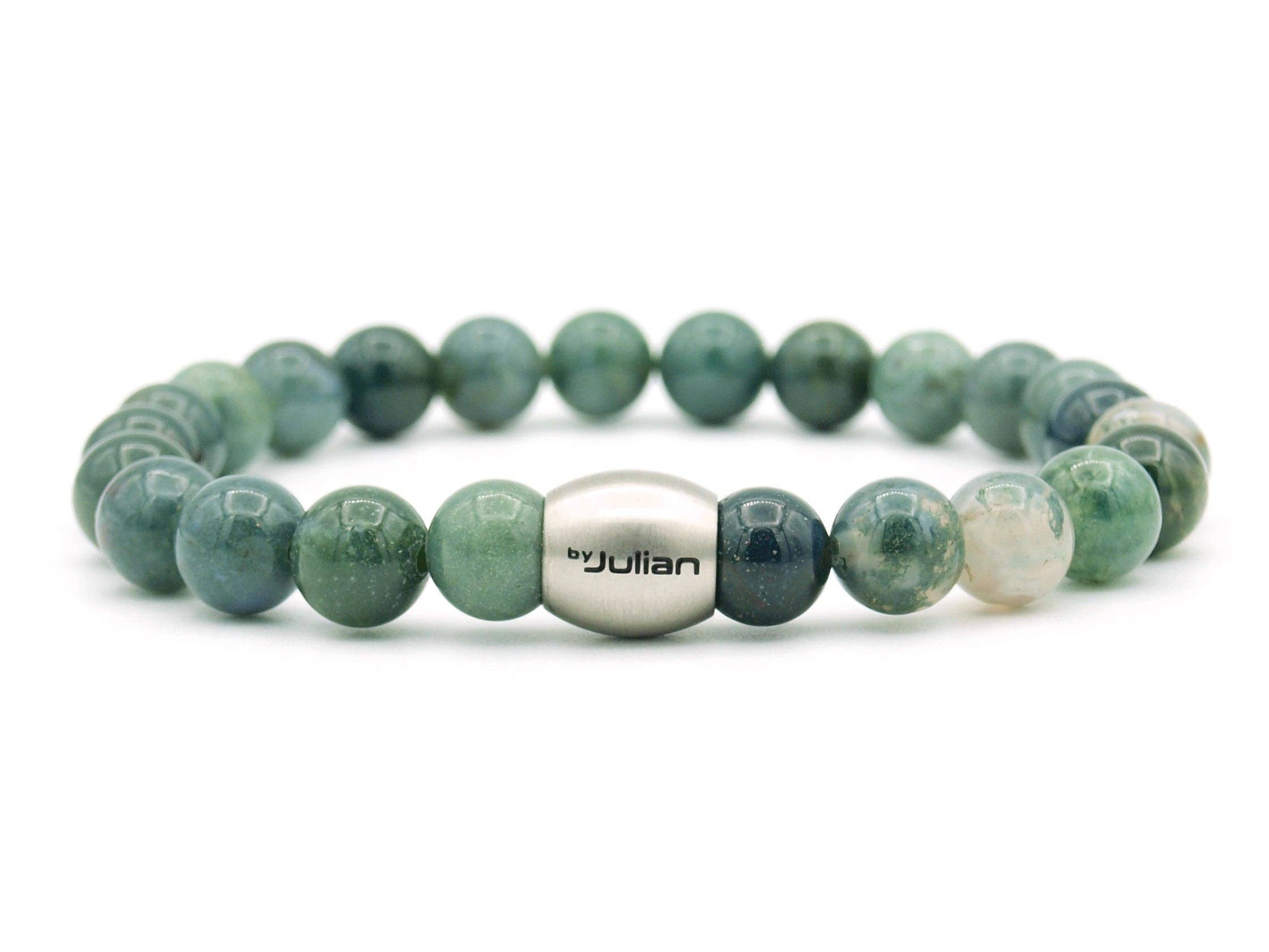 Bracelet pour homme en agate mousse de 8 mm: L- 19 cm
