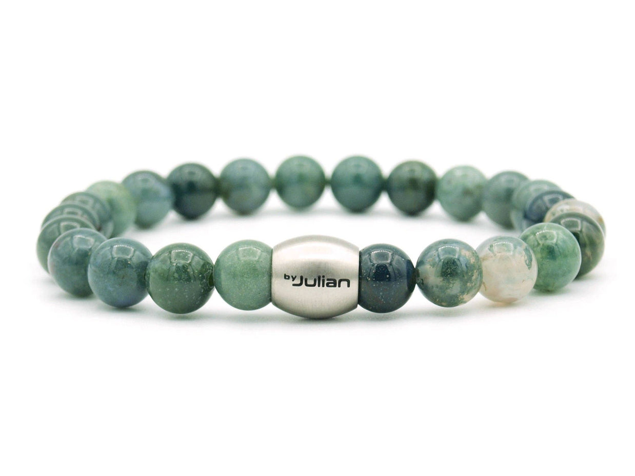 Bracelet pour homme en agate mousse de 8 mm: XL- 20 cm