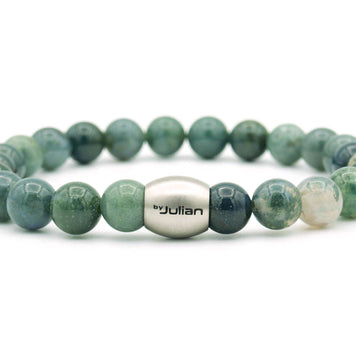 Bracelet pour homme en agate mousse de 8 mm: XL- 20 cm