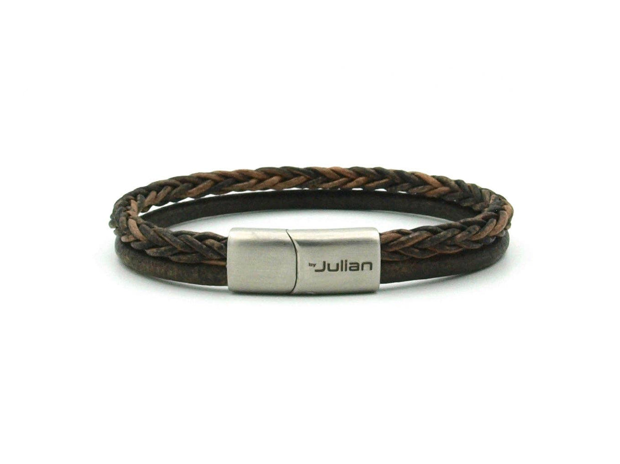 Bracelet pour homme Semarang en cuir tressé marron - 4 mm: M à 18 cm