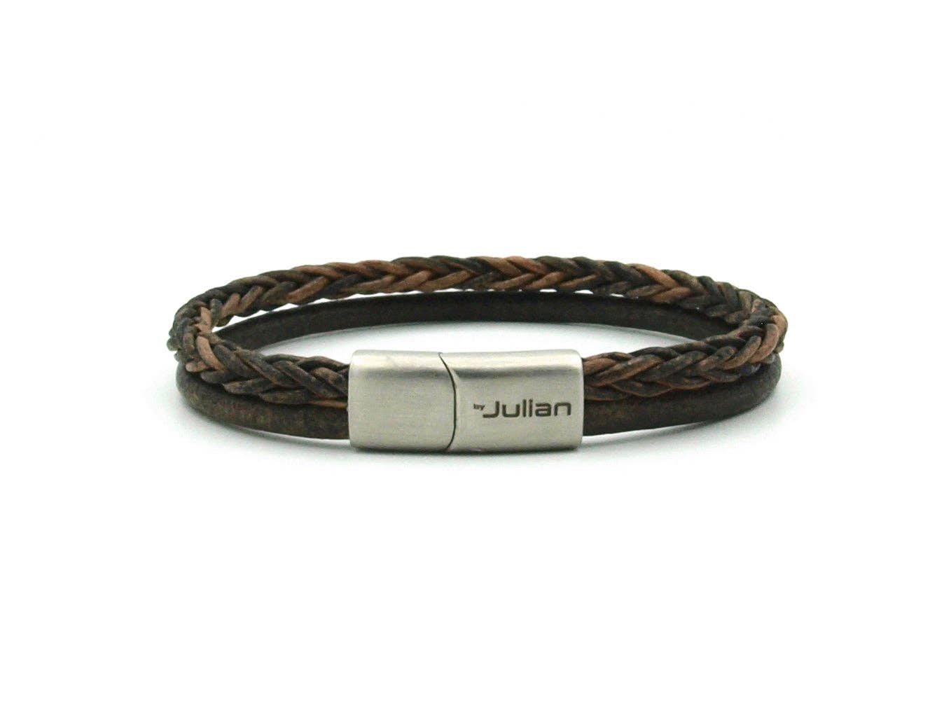 Bracelet pour homme Semarang en cuir tressé marron - 4 mm: M à 18 cm