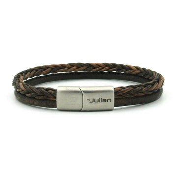 Bracelet pour homme Semarang en cuir tressé marron - 4 mm: M à 18 cm