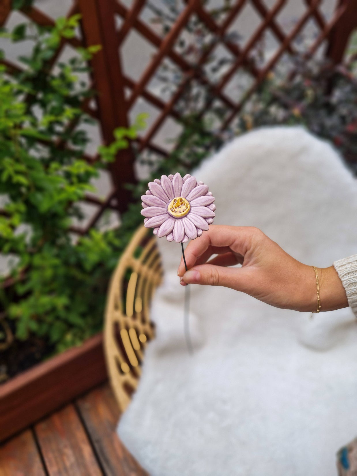 Gerbera en céramique diamètre env. 5 cm | tige 39 cm: Blanc