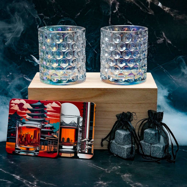 Verre japonais - Coffret cadeau avec glaçons en granit et sous-verre |338: Un verre