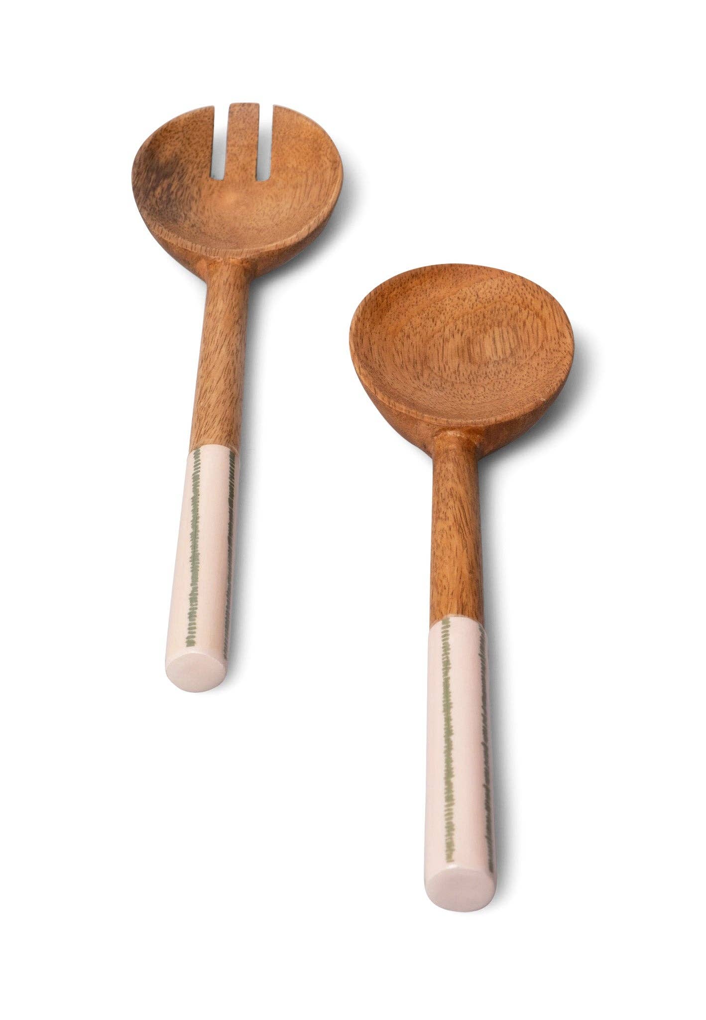 Couverts à salade en bois de manguier: Rayure citron / OS