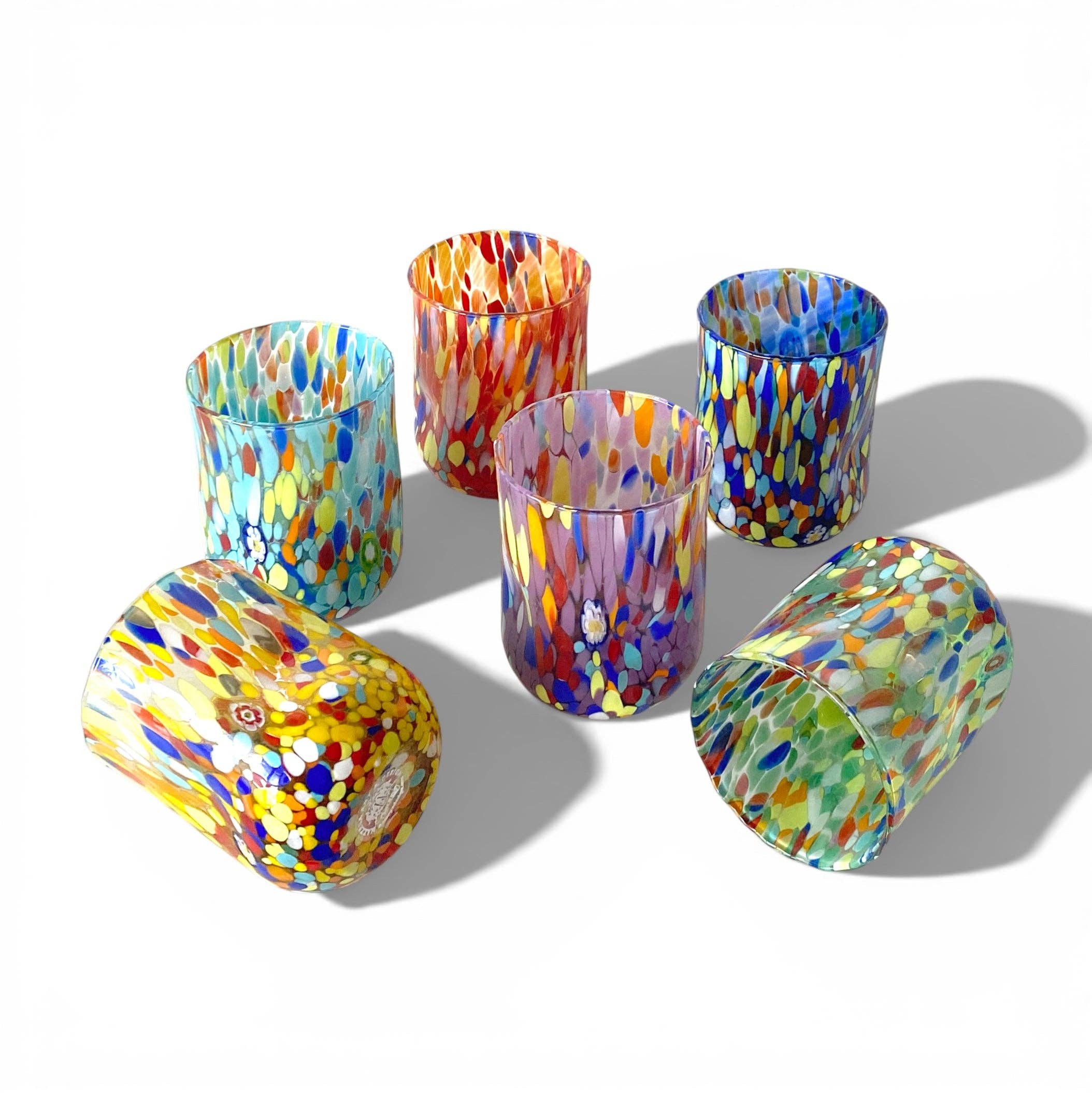 Verres Cylindr  Classique en Verre Soufflé et Travaillé à la Main avec Murrines de Murano, ligne 