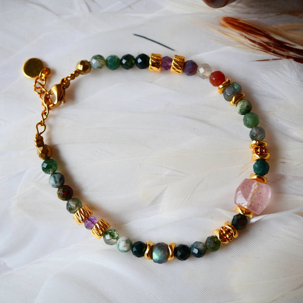 Bracelet JASMIT en acier inoxydable avec agate indienne et quartz cerise