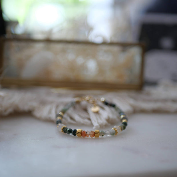 BRACELET DHANYATA PIERRE DE LUNE ORANGE ET AGATE INDIENNE