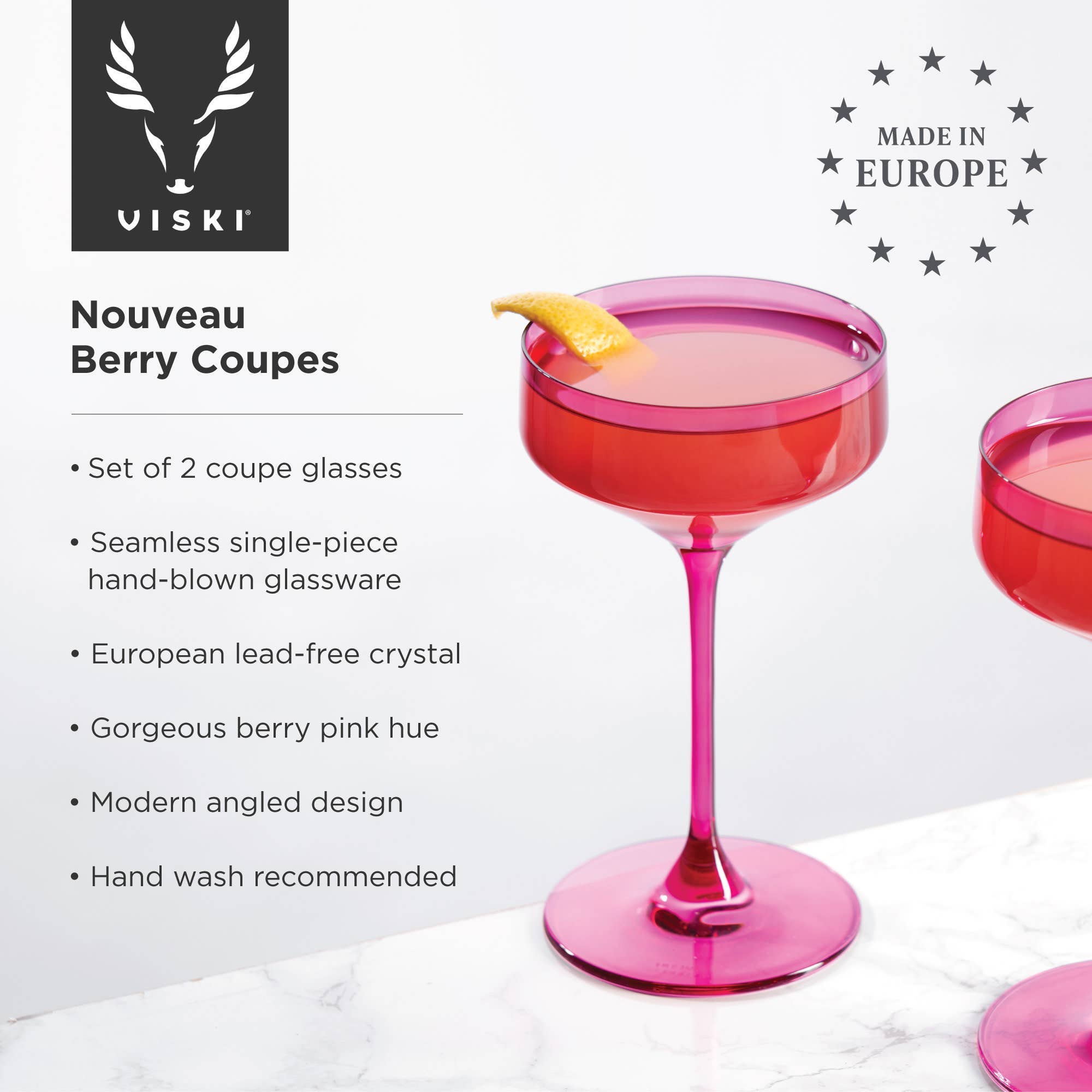 Coupes en Cristal Européennes - Rose - Lot de 2