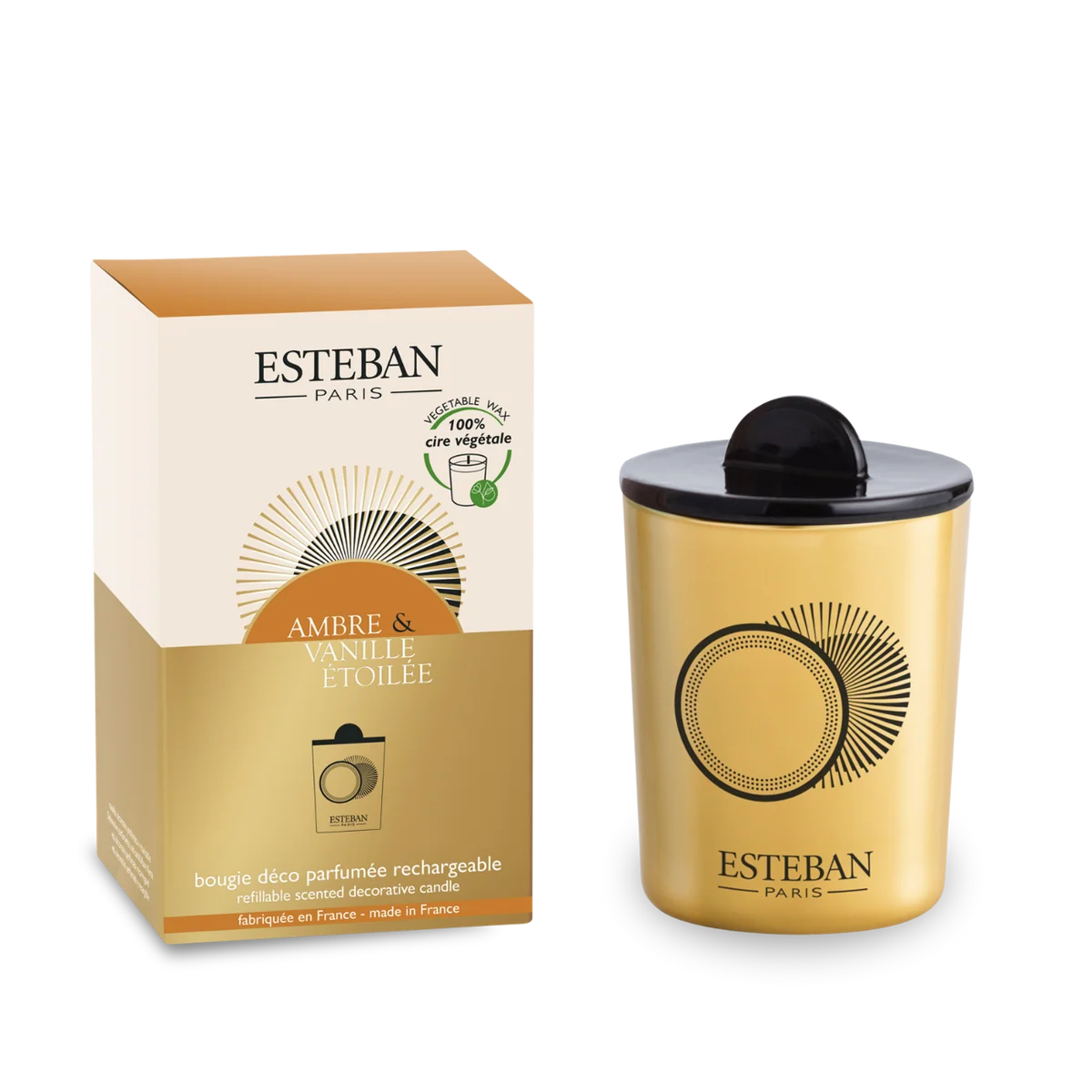 Bougie parfumée décorative - Ambre & Vanille étoilée - rechargeable - 180g