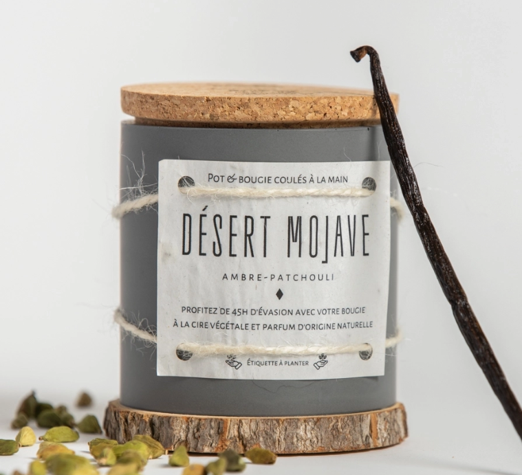 Bougie DESERT MODAVE, Ambre-Patchouli, grise, 50h, 28 JUIN