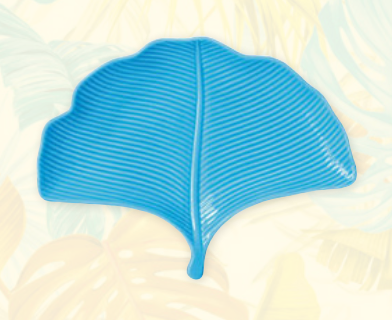 PLAT DE SERVICE FEUILLE BLEU 26x20cm